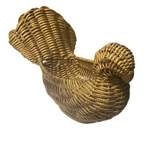 Gold Peacock Wicker Basket VIntage